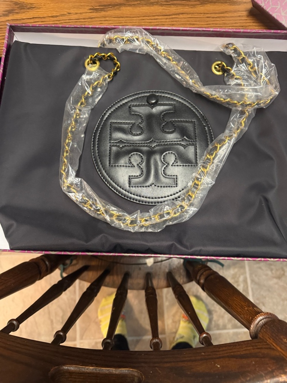 NWT Tory Burch Ella Chain Tote Bag, featuring braided chain straps.